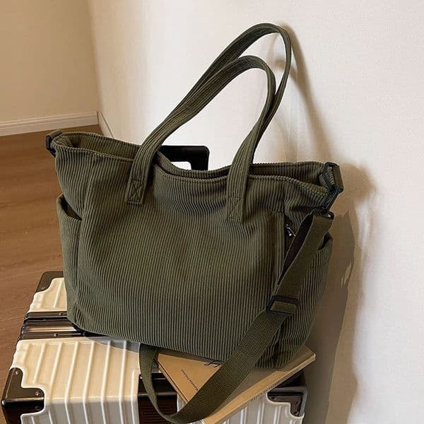 Fashionable Striped Velvet Handbag Simple Style Corduroy Shoulder Bag Solid Color Large Capacity Commuting Womens Tote Bag251222
