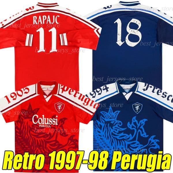 Perugia Retro 1997 98 Soccer Jerseys CUCCIARI M.KANOUTE MANZARI OGUNSEYE MONTEVAGO BACCHIN MATOS JOSELITO GIRAUDO RICCARDI Home Away Men Classic Football Shirts