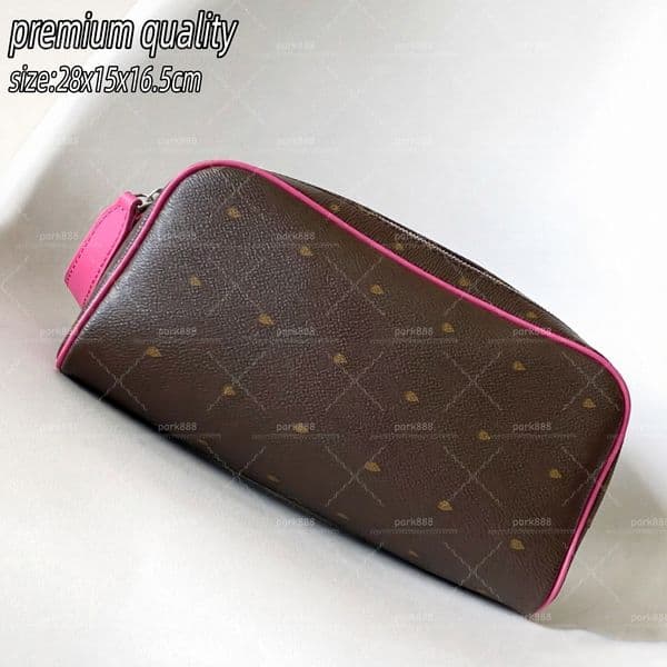 Order pic in opt, not by desc Women's Leather Cosmetic Bag - Printed Pattern Toiletry Pouch with Contrast Trim & Zipper Closure