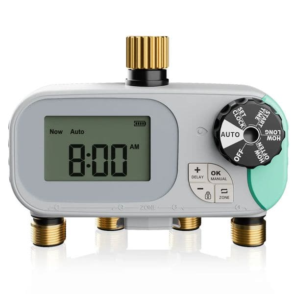 4 Zone Brass InletOutlet Water Hoses Timer Programmable Sprinkler Timer with Rain Delay/Manual/Automatic Lawn Irrigation System 251223