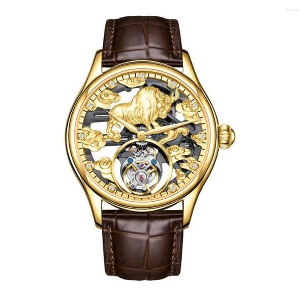 Wristwatches AESOP Real Tourbillon Skeleton Mechanical Hand Wind Movement Wrist Watch For Men Top Clock Waterproof Sapphire Cow