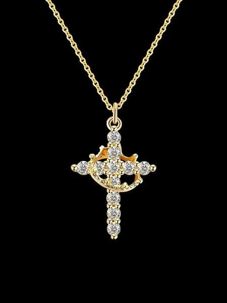 Simple rotatable crown necklace with sterling silver zircon cross pendant Y251227