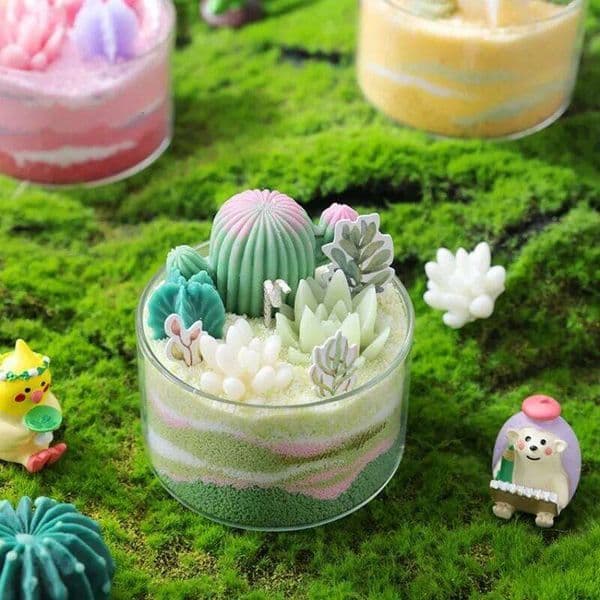 1PC DIY Scented Candles Succulent Fragrance Indoor Plants Cactus Sand Painting Handmade Wedding Souvenir Home Decoration 25T1229