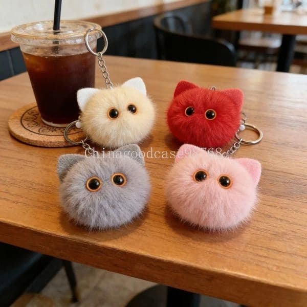 Kids Gift Cat Keychain,Super Soft Colorful Feline Head Keyring,Safe Children Toy for Backpack Bag Car Keys,Cute Animal Present