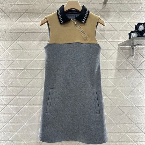 Designer Spliced Lapel Vest Dress Women Zipper Sleeveless Dresses Summer Casual Versatile Tanks Dress