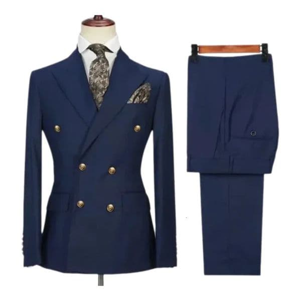 Double Breasted Men Suit Navy Blue High Quality Wedding Costume Party Prom Gold Buttons Groom Suits 251216