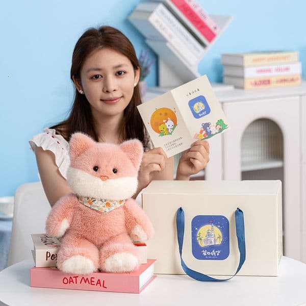 Graceful and adorable tea and rice cat plush toy