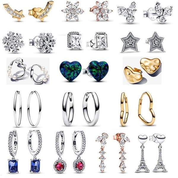 Stud earrings, S925 silver-blue diamond-encrusted sparkling snowflake earrings, asymmetrical heart-shaped earrings, castle pendant earrings, fashionable.