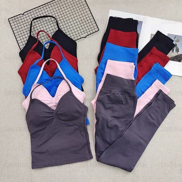 2 Pieces Seamless Yoga Set Sports Bra Sets Fitness Clothing Scrunch Gym Tight Pants Padded Tank Top Workout Vest Longline Outfits Sportswear Tracksuit