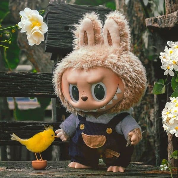 Labubu First Generation Black Leather Vinyl PlushToy Includes Clothing and Accessories Art Toy Collection Gift QIAOWANTONG