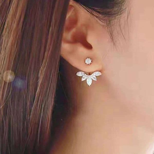 ZAKOL Fashion Leaf Stud Earrings For Women Girls Simpe Cubic Zircon Earring Jackets Party Jewelry