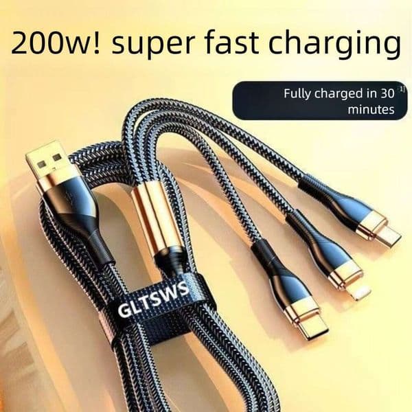 200W Super Fast Data 3-In-1 Charging Cable One-To-Three Compatible With Apple 17 Huawei OPPO Honor SANNAING
