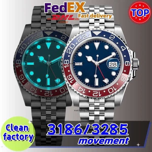 Clean Factory GMT Mens Designer Watches Super clone 3186/3285 movement Automatic Mechanical Watch 72 hour power reserve Waterproof Fedex Shipping