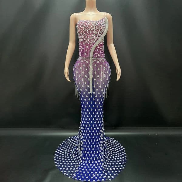 High Quality Sparkly Rhinestones Crystals Chain Suspenders Dress Women Glamour Party Dresses Evening Prom wedding dress 251219