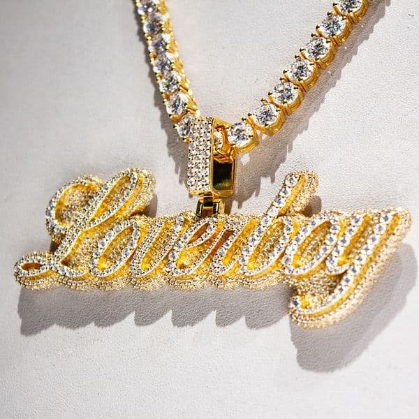 Custom Moissanite Pendant Name 925 Silver Yellow Gold Plated Fully Vvs Iced Out Hip Hop Moissanite Pendant
