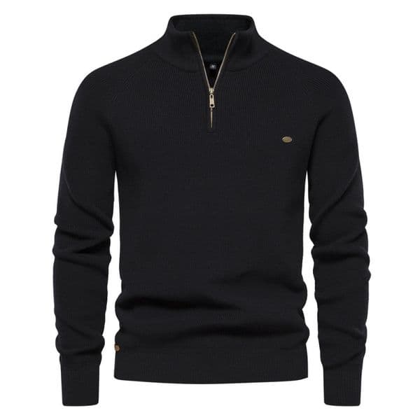 WOZK autumn and winter new men's semi open chest sweater men's long sleeved stand up collar solid color versatile casual men's top