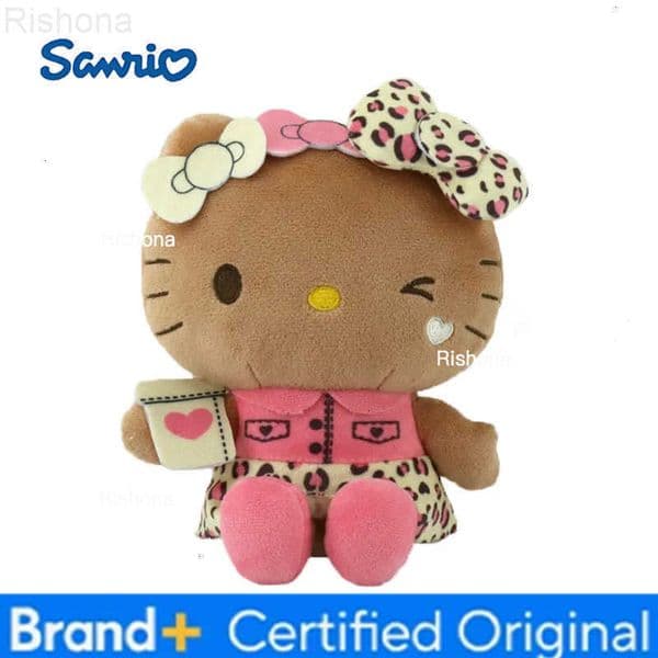 Sanrio 22CM Anime Hello Kitty Black Leather Series Plush Doll PP Cotton Filled Pillow Kawaii Car Decorative Ornament Holiday Gift H251229