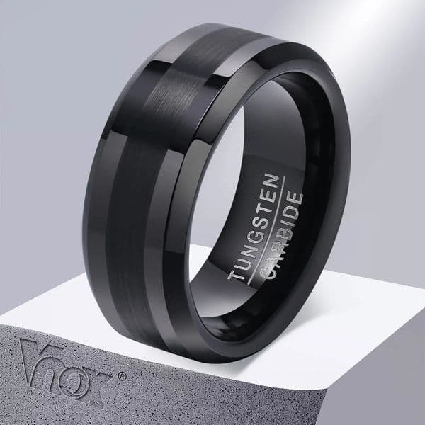 Vnox 8mm Tungsten Wedding Band for Men Anti Scratch Metal Ring Black Silver Color Simple Plain Male Wedding Rings 251224