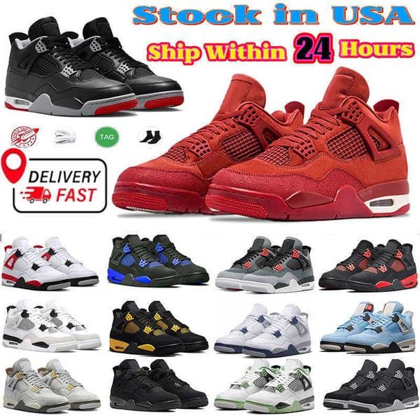 Local Warehouse shoes Designer Mens basketball 4s sneaker for women bred Metallic black cat womens Casual sneakers 4 mens outdoor Sports trainers size 36-47