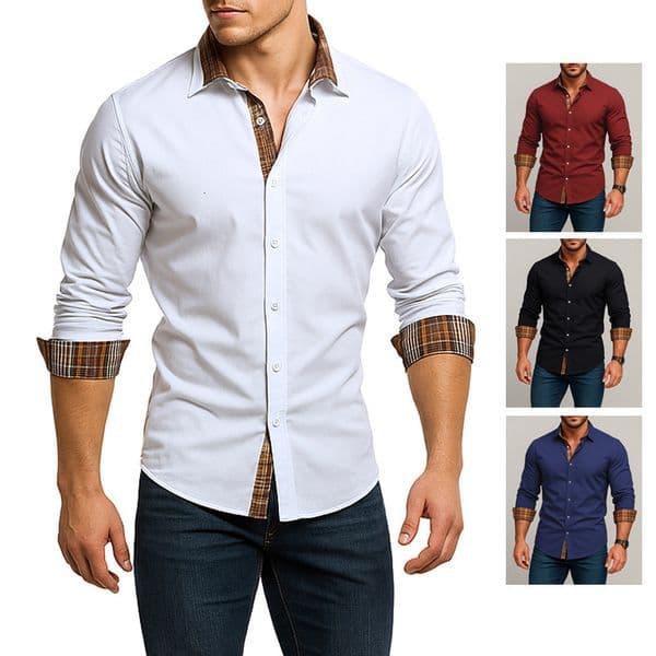 Luxury Brand Designer Clothes Spring Summer New European Size Fashion Plaid Color Block Patchwork Men's Long Sleeve Shirt