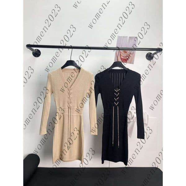 Designer Women's Casual Dress Sexy Tie V-neck Long Dress Solid Color Breathable Knitted Bodycon Dress Spring Summer Fashion Women's Clothing Club Dance Party