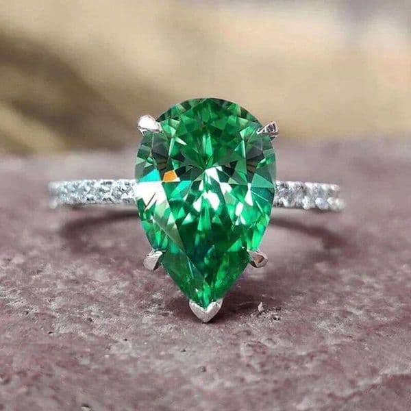 Huitan Pear Green CZ Women for Wedding Engagement Ceremony Party Temperament Waterdrop Rings New Fashion Jewelry Gifts