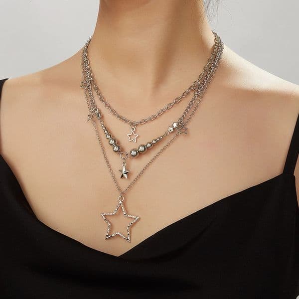 Trendy Y2K Star Pendant Necklace Vintage Goth Simple Multi Layered Metal Chain Necklace Women Charm Statement Jewelry Gifts 251230