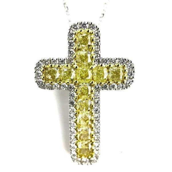 Huitan Lovely Cross Pendant Bright Yellow Color Cubic Zircon Anniversary Gift Daily Wear Women Necklace Fashion Jewelry