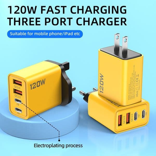 Universal 120W QC3 0 PD Type C fast charger 4 ports USB 2 type c port with EU US UK power plug