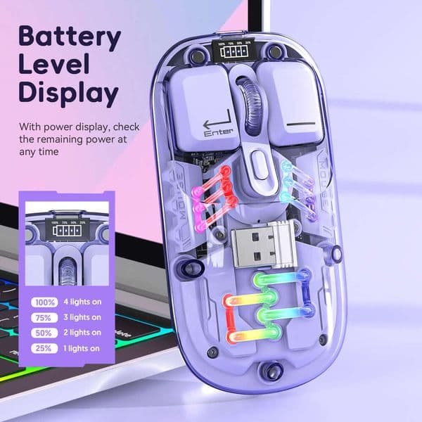 Transparent Mouse Wireless Bluetooth Three-Mode RGB Battery Indicator Type-C Charging Silent Office Private Model Neutral WKERSIY