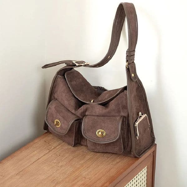Casual Commuter Large Capacity Suede Pillow Bag Single Shoulder Crossbody Bag Vintage Style Polyester Lining Zipper Closure 251225