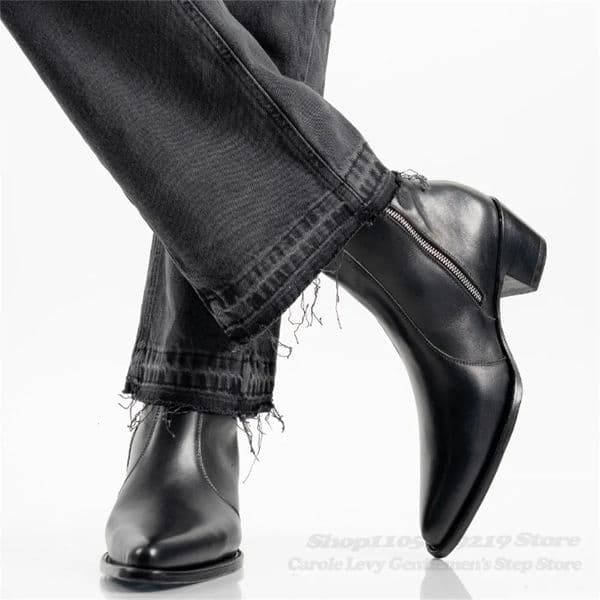 Black Pointed Toe High Heel Chelsea Boots Men British Genuine Leather Side Zipper Trendy Elegant Business Formal Ankle Boot 251215