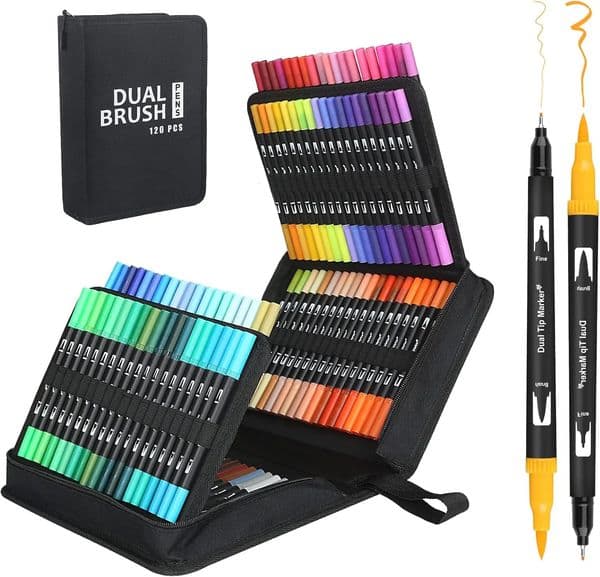 Dual Tip Brush Marker Pens with Fineliner Felt Set Art Markers Watercolour Calligraphy Drawing 251229