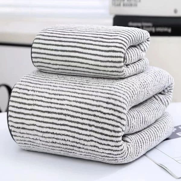 Quick-Drying Bamboo Striped Towel Set For Soft And Absorbent Bathroom Experience Bath Towel Set or Hand Towel 251230