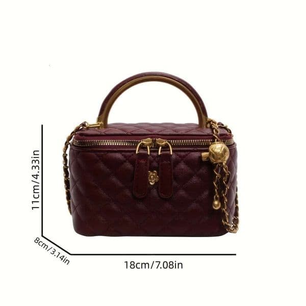 JINXIANGGUO Women S Quilted Small Square Purse Retro Minimalist With Golden Tone Chain Strap Zipper Closure Durable Polyester Casual Formal Outfits Maroon Black