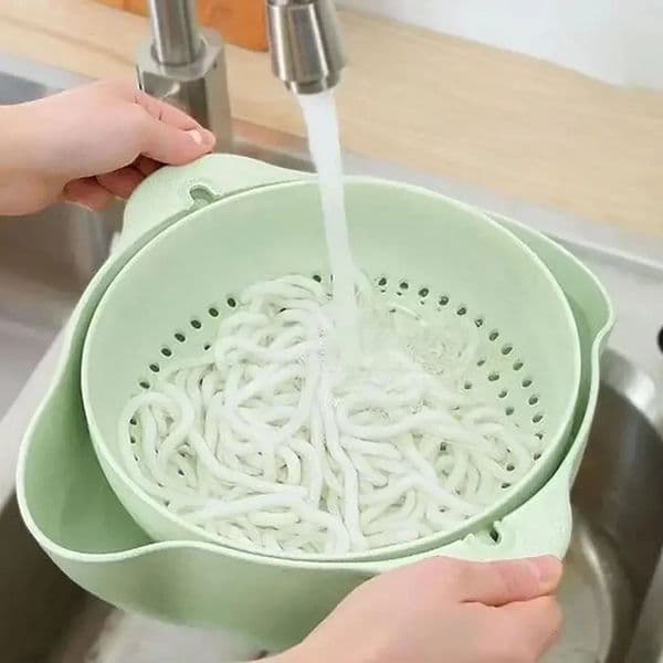 Double Layer Fruit Vegetable Cleaning Basin Basket Kitchen Gadgets Pink Sink Rotatable Drainer with Handle Rice Washing Bowl 251230