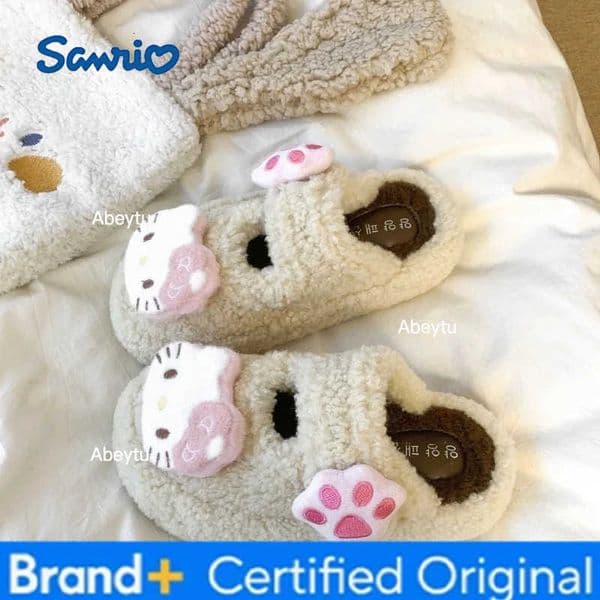 Sanrio Ins Hello Kittys Cotton Slippers for Girl Kuromi Sanrios Cute Parent-Child Fur Slippers New Autumn Winter Kawaii Home Shoes H251230