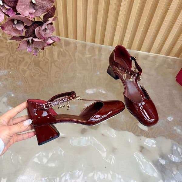 Lacquer leather diagonal thick heel sandals, fashionable high heels, formal shoes, women's party evening shoes, factory shoes, sizes 35-41, with box