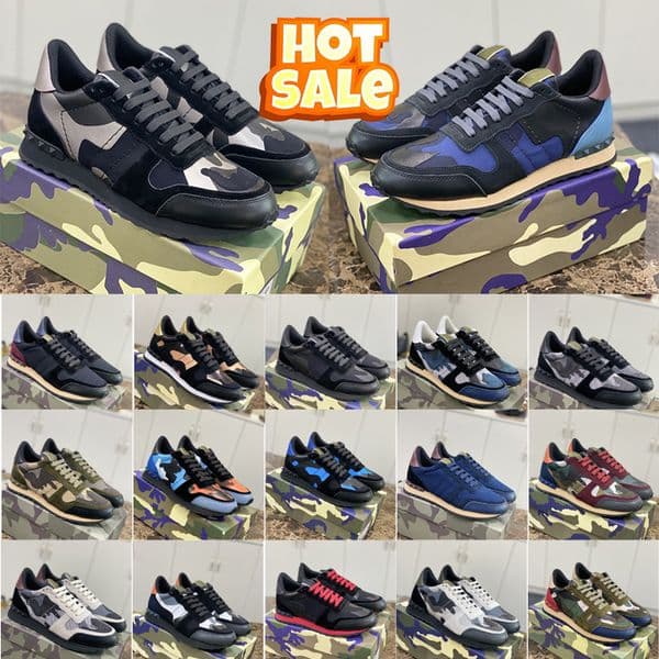 Designer Camouflage Men Casual Sneakers Leather Platform Rivet Trainers rubber sole military triple black white sports Running Shoes 38-45