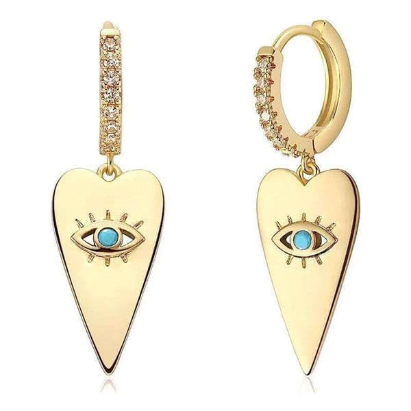 Huitan Punk Evil Design Women Metal Gold Color Y2K Girls Dangle Earrings Heart Blue Eyes Charms Hip Hop Jewelry