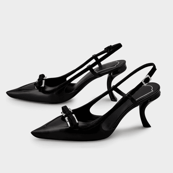 Famous new metal buckle bow high heel sandals pointed 7cm kitten sexy backless women's sandals luxury designer fashion versatile evening shoes factory footwear
