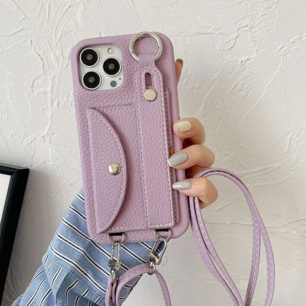 Wrist Strap Phone Case For iPhone 17 Pro Max Card Slot Cross body Strap Multi Functional Pu leather Cover