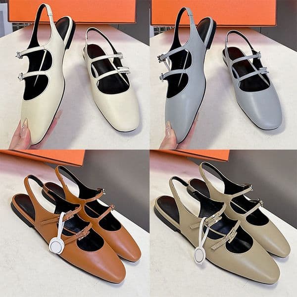 2026SS New Women slingback ballet flat Shoes luxury Nappa leather low heel Mary Jane shoes Outdoor Recreation Unique Double Buckle flat shoes