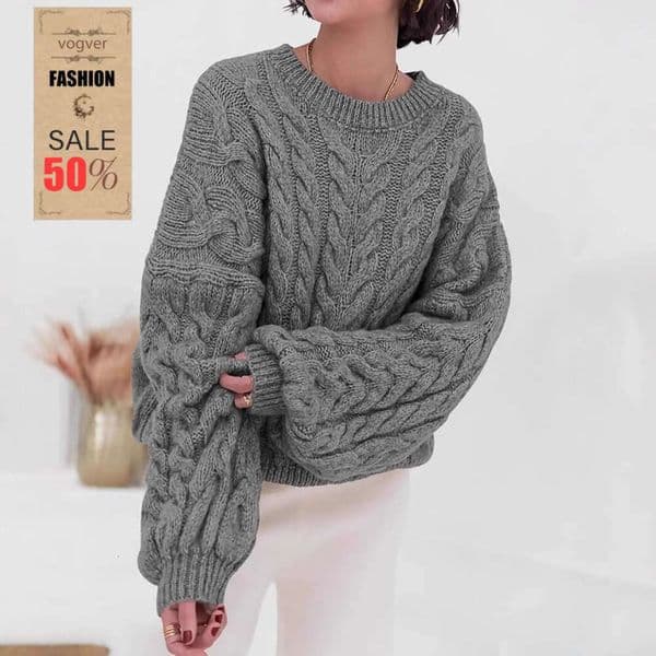 Sweater For Women Commuter Light Luxury Autumn Winter New Thick Knit Large Flower Round Neck Long Sleeve Loose Pullover Top