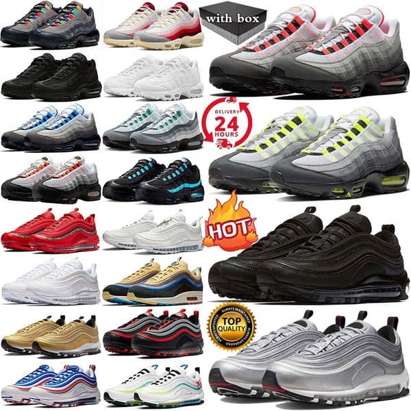Designer shoes Neon 95s for men women 97s running shoes daily outfit train sneaker Triple Black White Red Geen Blue Pink Navy Silver Gold outdoors trianers With box