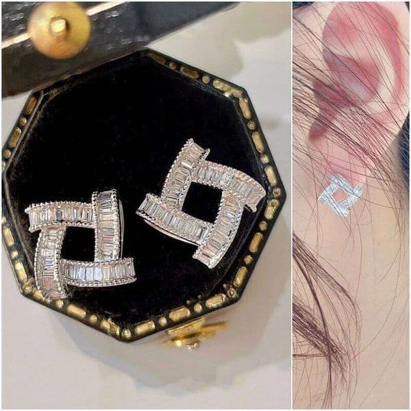 Huitan Square Women Full Bling Iced Out CZ Crystal Ear Stud Earrings Statement Accessories Modern Fashion Jewelry