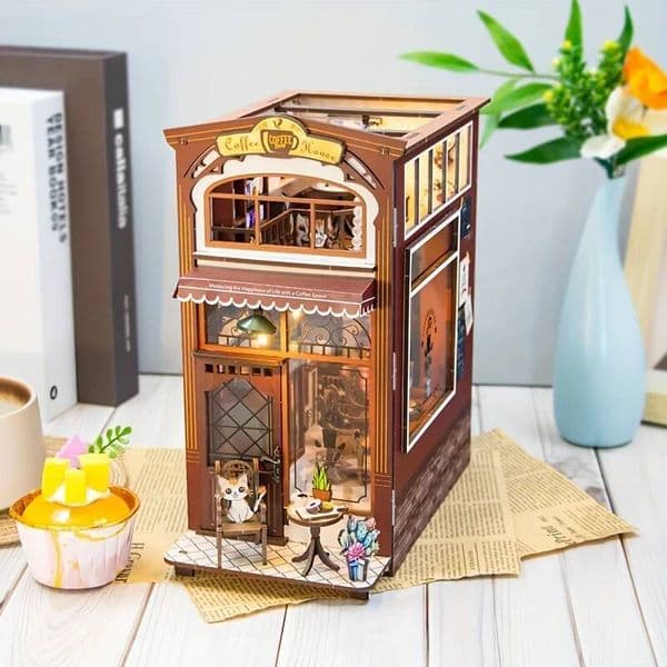 Bestseller Cat Coffee DIY Miniature House 3D Wooden Snap-Together Model, Creative Christmas Gift & Black Friday Deal ddmytues