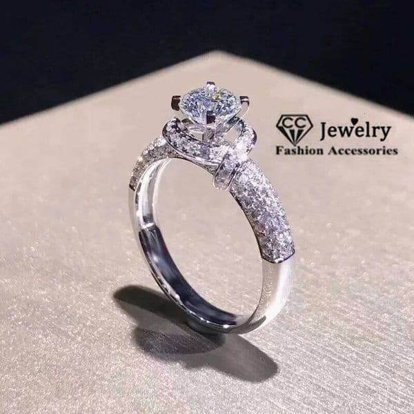 CC Wedding Rings For Women 6mm 0.8ct Cubic Zirconia Round Stone Engagement Accessories Bridal Luxury Jewelry CC1584