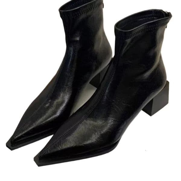 Fashion Pointed Toe Modern Ladies Short Boots Shoes Female Square Heels Women Ankle Stretch Boots Zippers Shoes Pumps 35-42 251230
