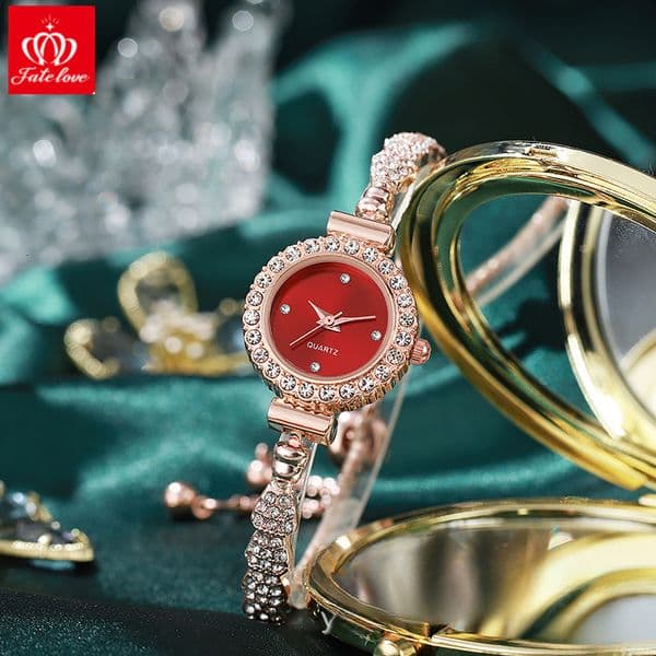 Fatelove's new women's quartz watch with rhinestone small dial and fine bracelet, adjustable jewelry watch, trendy quartz watch